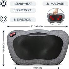 Espalda y Cuello Masajeador Eléctrico Portátil con Calor Shiatsu, 4 Nodos Profundos, 2 Velocidades Ajustables para Casa, Oficina y Coche - GRIS - Ver 6