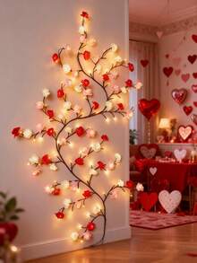 96 LED Rosen Blumen Zweig Lichterkette, magische Lichterkette mit USB-Anschluss, Fernbedienung, geeignet für Wand, Fenster Dekoration, Feiertage und Partys - Rosenrohr - Übersicht 2