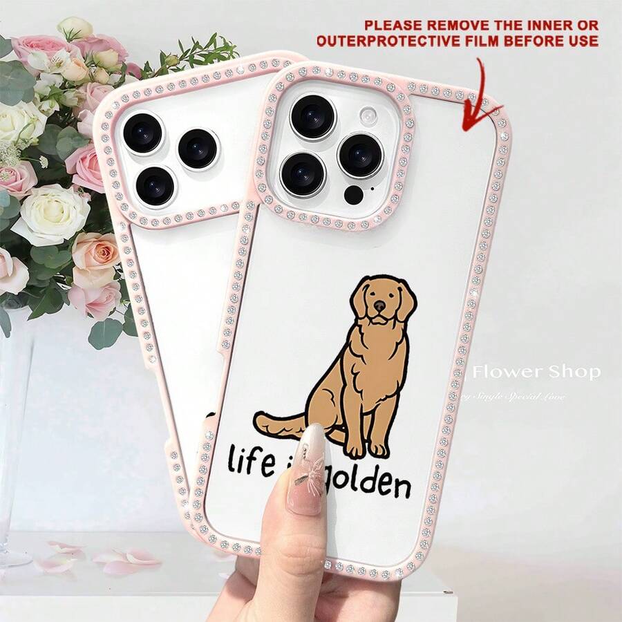 This Double-Sided, Sparkling Rhinestone Phone Case With A Cartoon Golden Retriever Design Is Indispensable For The Exquisite Fairy. It Offers A Breathtaking Shine In Your Hand, With 360. °   Exquisite Details, Durable Patterns, Shockproof - Hồng - Xem 1