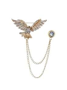 1件男女通用时尚鹰翼水钻动物个性化英伦风链条流苏胸针，适用于衬衫、西装、晚礼服 - 鷹胸針 - 查看 6