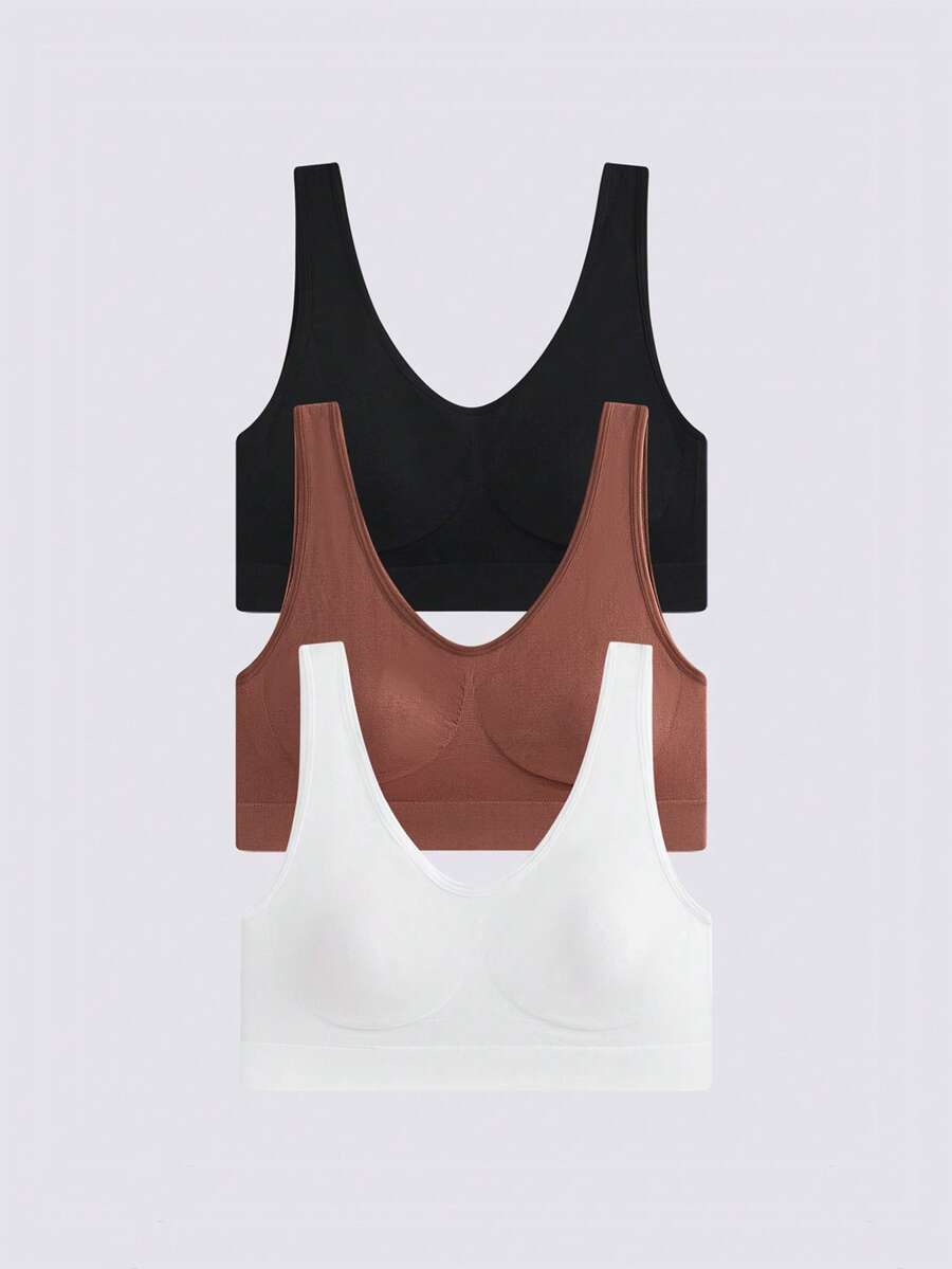 Loungeista 3件装女士透气无缝运动文胸，无胸垫超薄背心，适合运动穿着