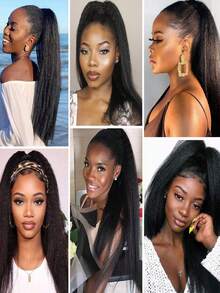 卷曲直发马尾接发片，真人发夹式马尾接发，自然黑色马尾接发片，真发Remy发片，长款卷曲直发夹式真人发马尾接发片，30英寸 - SNatural - 查看 8