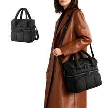 Bolsa para almuerzo para mujer, fiambrera térmica de doble capa, hermética, duradera y reutilizable, gran nevera portátil para el trabajo, picnics, viajes y preparación de comidas. - Negro - Ver 2