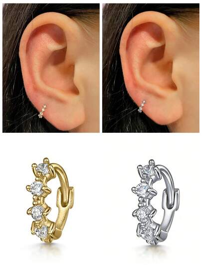 1 pieza Pendientes de botón de circonita cúbica de 4 garras de plata de ley 925, material de plata pura de baja alergia, adecuado para uso diario, fiesta y aniversario de mujeres