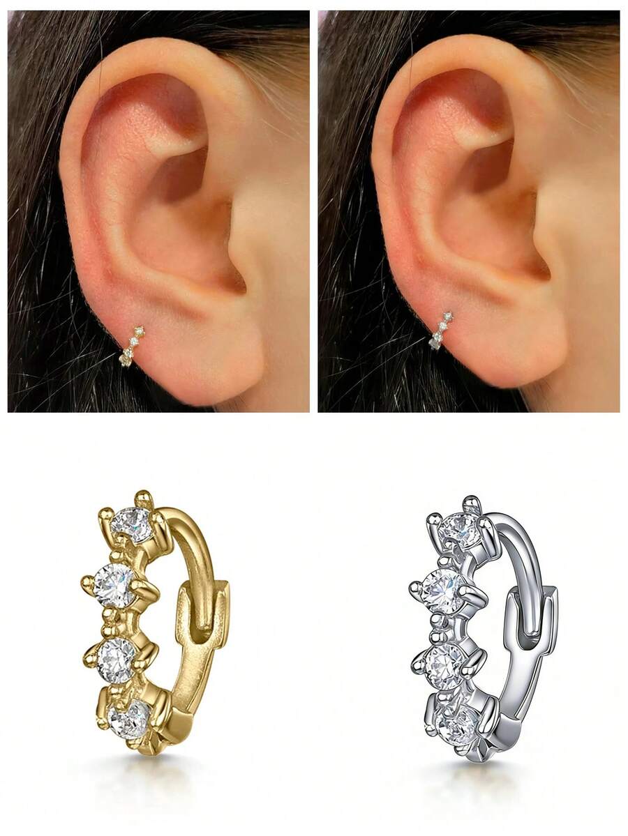1 件 925 纯银经典四爪镶嵌立方氧化锆耳钉，低致敏性纯银材质，适合女性日常、派对和周年纪念佩戴