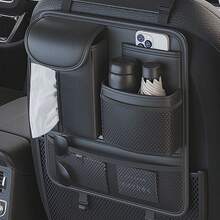 Premium Car Seat Back Storage Bag (38 * 34 Cm / 14.96 * 13.38 Inches) | Foldable & Adjustable, PU Leather Material, Multi-Compartment Design | Suitable For SUV, Sedan And Hatchback | Great For Trunk And In-Car Storage - Black - View 2