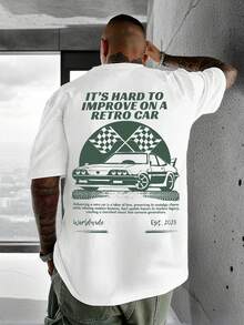 Krometka Men's Casual Versatile Personalized Racing Car English Slogan Graphic Print Short Sleeve T-Shirt - White - View 3