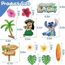 13件套创意史迪奇生日蛋糕卡片插入式卡通史迪奇夏威夷主题派对装饰蛋糕插件 - 彩色 - 查看 2