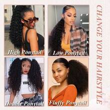 Kinky Curly Ponytail Extension Drawstring Ponytail Kinky Curly Clip In Extensions Ponytail Hair Extensions Hair For Women Natural Black - Multicolor - View 5