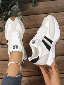 Women's Comfortable Lace Up Athletic Sneakers - Lightweight Multipurpose Casual Shoes, Non-Slip Rubber Sole, Suitable For All Seasons,Suitable For Gift-Giving During The School Opening Season - trắng - Xem 3