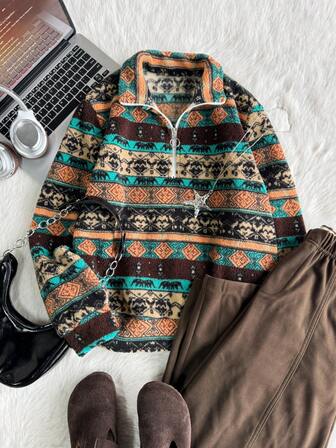 Sudadera de forro polar para mujer, cierre frontal de media cremallera, manga larga, informal, para otoño/invierno