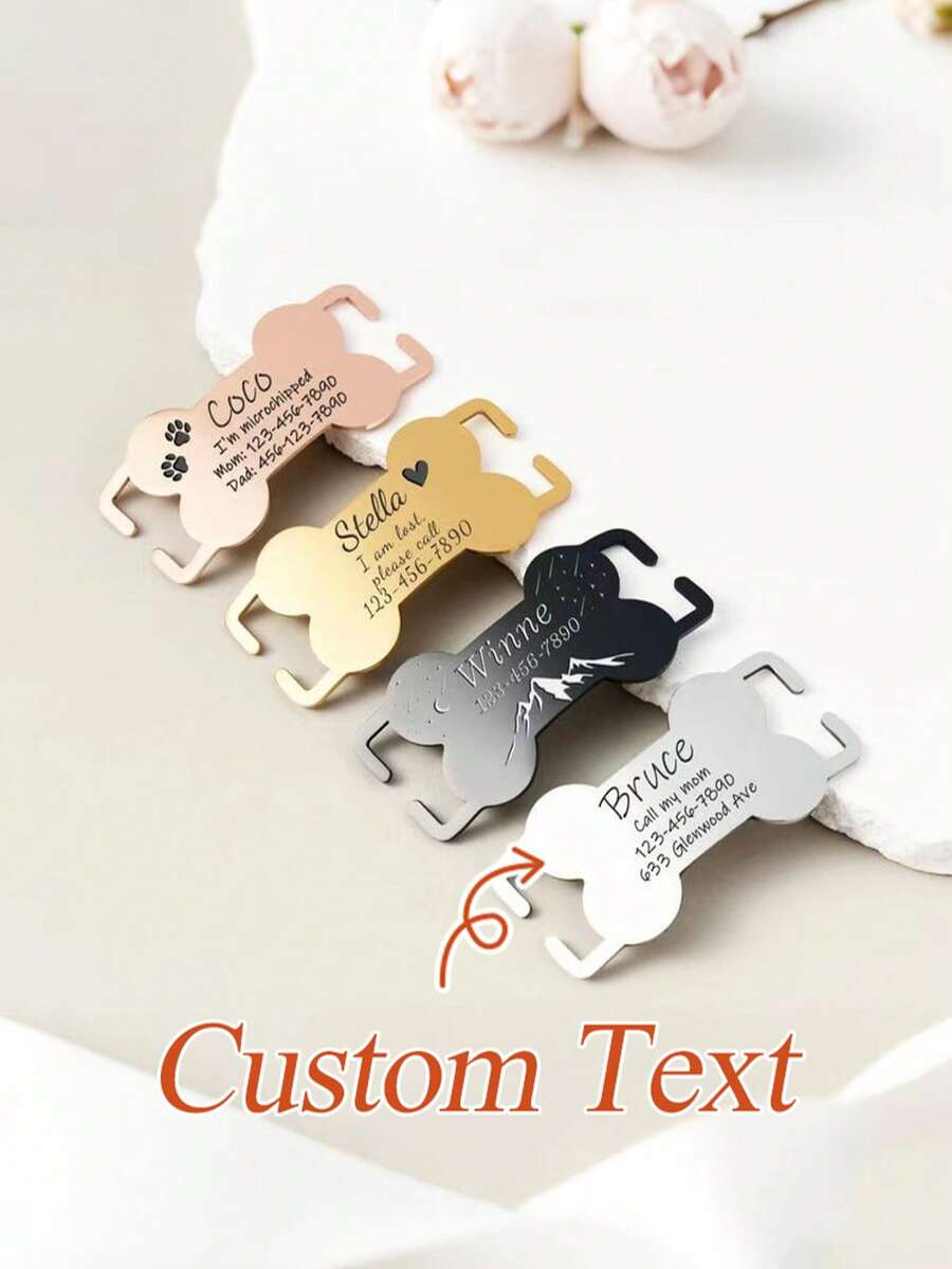 Quiet Sliding Pet ID Tag, Customizable Engraved, Metal Material, Suitable For Various Pet Collars. Fashionable And Elegant Appearance, Paired With Deeply Engraved Pet Name To Showcase Unique Taste. Durable Metal Material, Wear-Resistant. - Multicolor - View 1