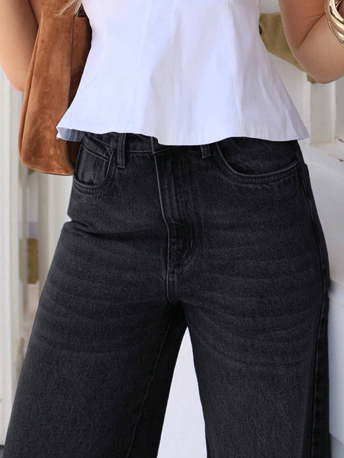 سراويل جينز نسائية فضفاضة ذات ساق مستقيمة مع جيوب،...