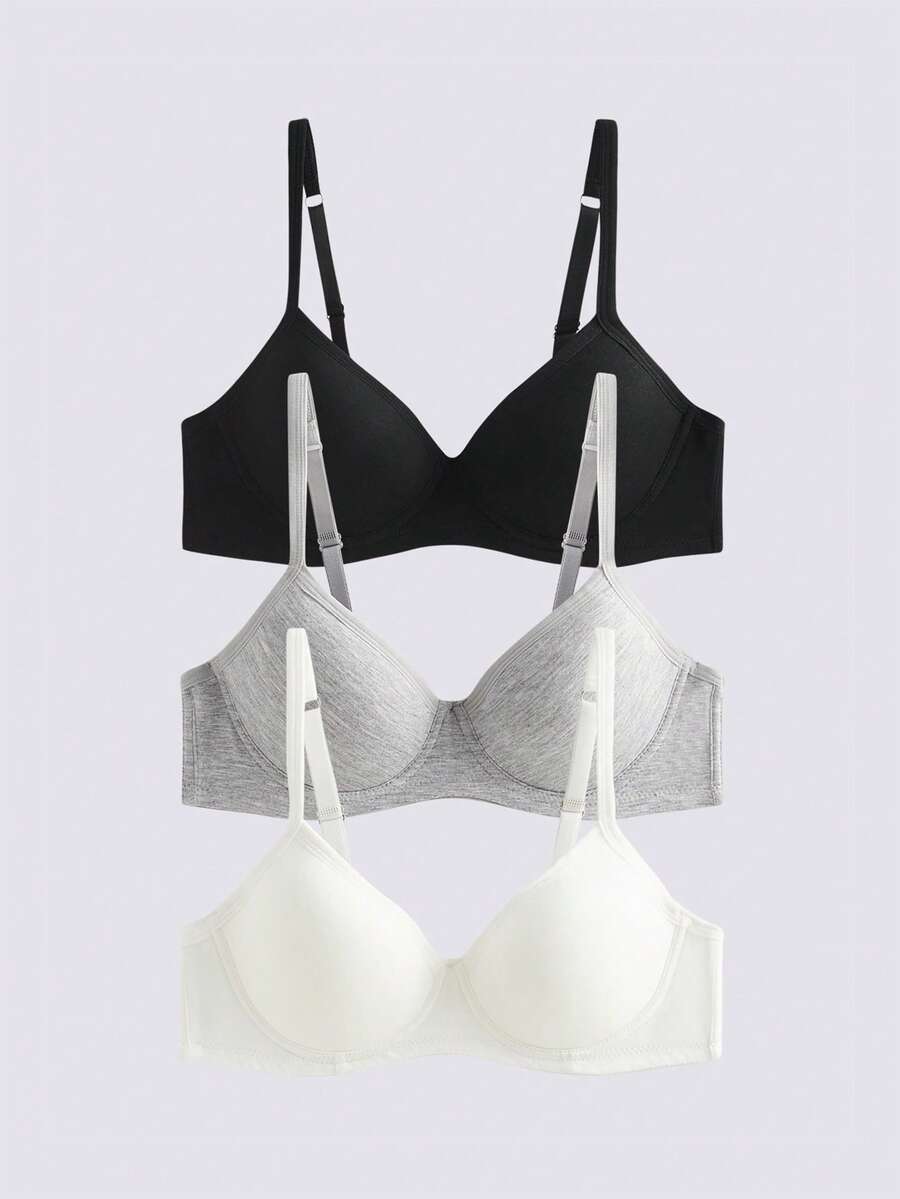 Loungeista 3Pcs Solid Seamless Push Up Bras --Three-Breasted Adjustable Shoulder Straps Underwire Bras - Multicolor - View 1