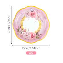 20/80pcs Spring Tea Party Disposable Tableware Set, Party Supplies Decoration, Floral Design, Pink, Disposable Paper Plates & Napkins, Spring Season - TOP - View 12