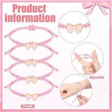 24条亮粉色蝴蝶结绳链礼品，可调节粉色蝴蝶结编织手链，适合生日派对、求婚派对、订婚派对、毕业派对、迎婴派对、性别揭晓派对、蝴蝶结主题派对等场合。 - 粉色 - 查看 7