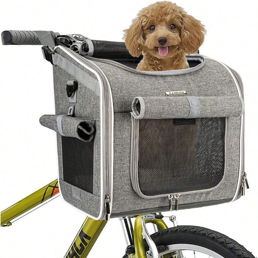 Dog Bike Basket Expandable Soft-Sided Pet Carrier Backpack With 4 Open Doors 4 Mesh Windows For Small Dog Cat Puppies - Grey - 灰色適合1018磅 - 查看 1