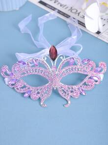 1pc Rhinestone Half Face Mask Women Masquerade Eye Mask Shiny Rhinestone Metal Mask For Party Prom Masquerade Ball Bridal Cosplay Events,Valentine's Day Costume - Multicolor - View 7