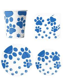 10/20pcs Dog Themed Party Tableware Set, Disposable Dinnerware Set, Dining Table Decor, Birthday Decor, Picnic Supplies, Scene Decor, Party Atmosphere Props, Holiday Supplies, Party Decorations - Multicolor - View 1