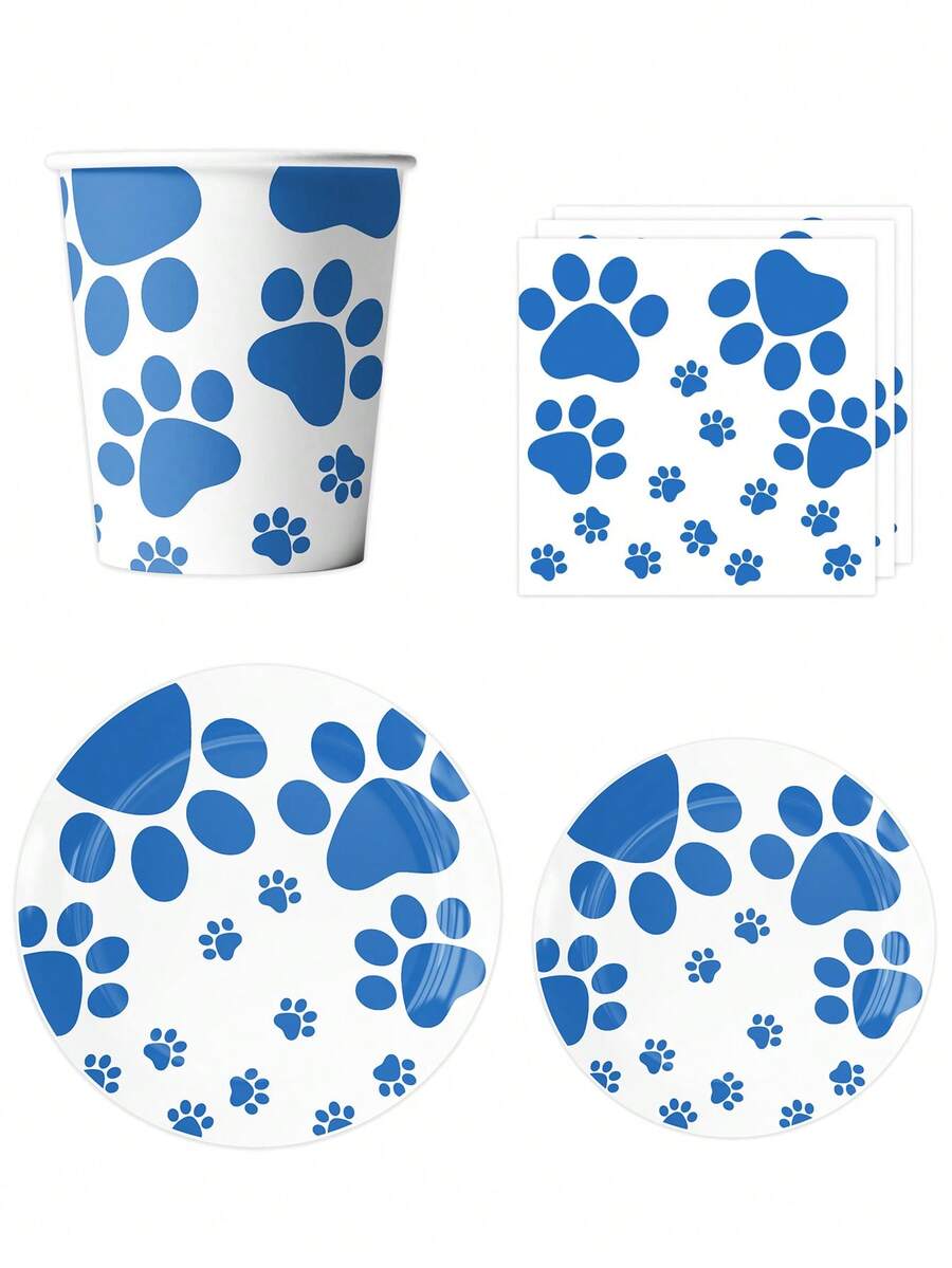 10/20pcs Dog Themed Party Tableware Set, Disposable Dinnerware Set, Dining Table Decor, Birthday Decor, Picnic Supplies, Scene Decor, Party Atmosphere Props, Holiday Supplies, Party Decorations - Multicolor - View 1