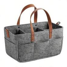 XFH Large Diaper Storage Basket - Multi-Layer Portable Storage Basket With Removable Shoulder Straps And Lid, Made Of High-Quality Felt Material, Suitable For Home/Vehicle Travel - Neutral Gray Color, With Reasonable Functional Design, Soft To The Touch - Màu xám đen - Xem 1