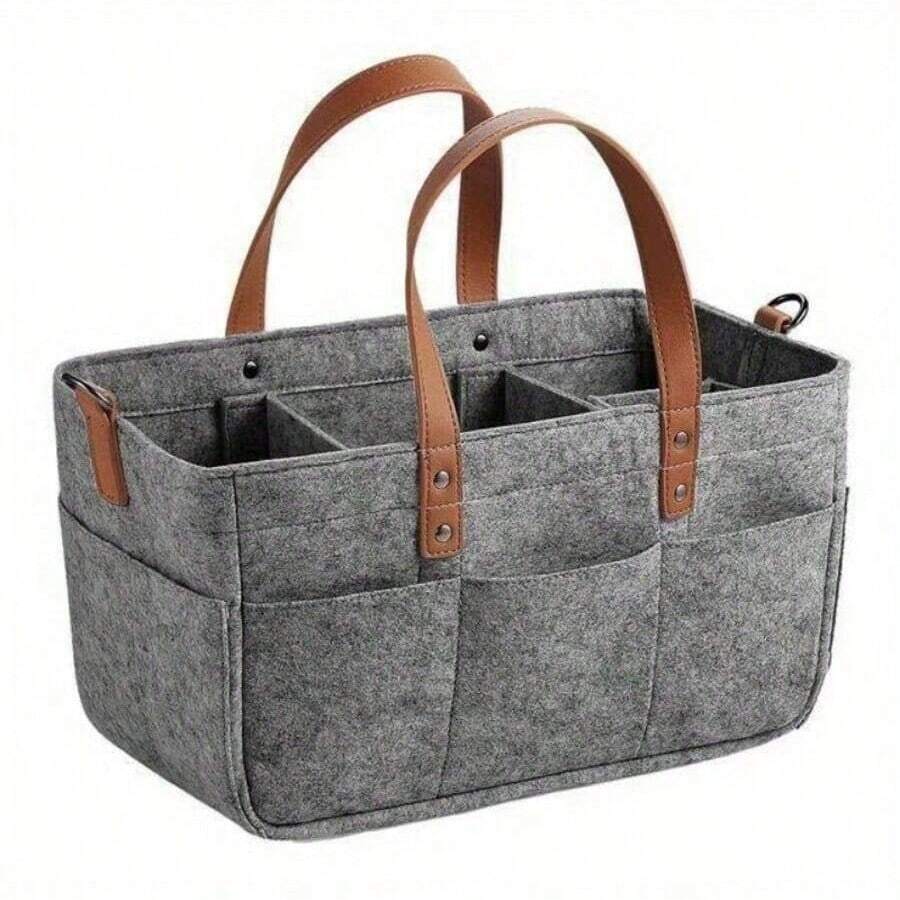 XFH Large Diaper Storage Basket - Multi-Layer Portable Storage Basket With Removable Shoulder Straps And Lid, Made Of High-Quality Felt Material, Suitable For Home/Vehicle Travel - Neutral Gray Color, With Reasonable Functional Design, Soft To The Touch - Màu xám đen - Xem 1