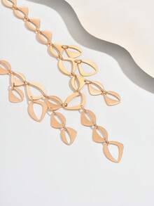 1pc Fashionable Personalized Exaggerated Metal Texture Pendant Necklace, Geometric Asymmetrical Hollow Heart Metal Glossy Splice Long Tassel Layered Necklace, Women's Everyday Versatile, Suitable For Festivals, Parties, Casual Occasions, Metal Style Jewelry - Yellow Gold - View 2