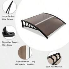 40*38in Brown Door & Window Rain Cover Eaves – Household Waterproof Shelter With Black Holder, Weatherproof Protector For Home Balcony Outdoor Use - 預設 - 查看 7