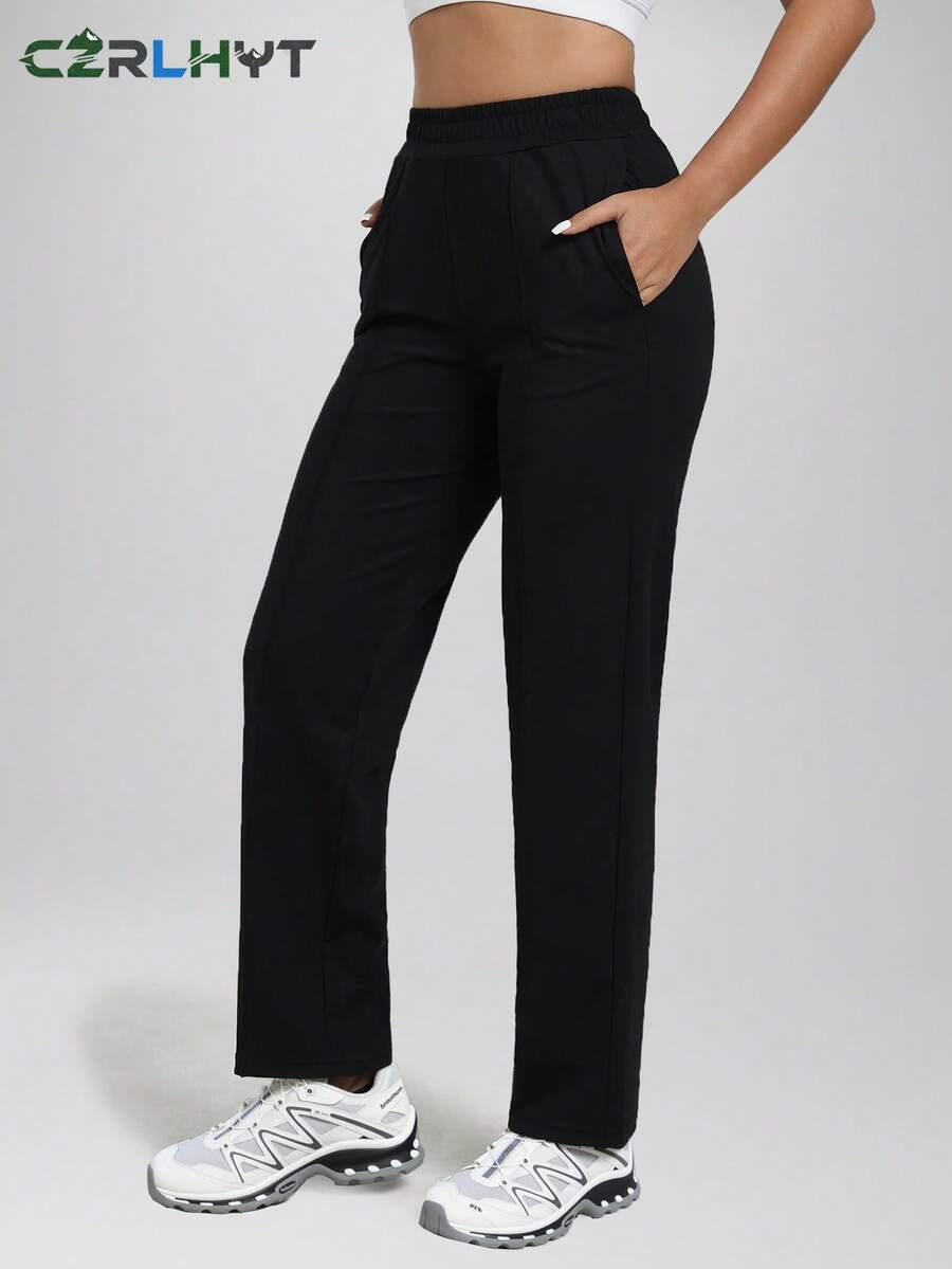 CZRLHYT Smoofit 莫代尔柔软女士阔腿运动裤，带口袋，户外高腰瑜伽裤，休闲家居裤 - 黑色 - 查看 1