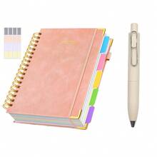A5 Size 5-Subject Spiral Bound Notebook, Faux Leather Cover, Removable Divider Tabs, 100gsm Lined Paper, Suitable For Work, Study, Note-Taking, Women, Pink - Multicolor - View 4