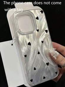 1pc Cute Heart Painting Pattern High-End Feather Soft IMD Shockproof Fashion Phone Case Suitable For IPhone 11 12 13 14 15 16 17 Pro Max - Multicolor - View 3