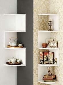 Bộ 1 kệ góc treo tường 2/5 tầng màu đen, thiết kế hiện đại với các lớp xếp so le, phù hợp với không gian góc tường, dùng để trưng bày đồ trang trí và cây cảnh, thích hợp cho góc tường phòng khách/phòng ngủ, trang trí nhà cửa và phòng tắm. - Đen và trắng - Xem 3
