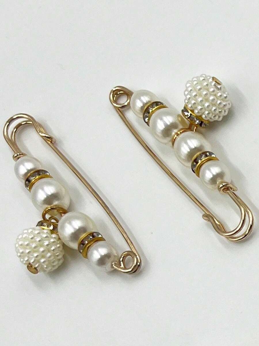 8pcs Set Faux Pearl Brooch, Waist Cincher, Elegant Women Accessories, Anti-Flashing Brooch Decor, Waist Shaper - White - View 1