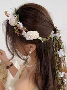 1件装仙气花冠发箍，森林风格人造花藤编织头饰，适合旅行、婚礼、头饰、皇冠、戏服皇冠、情人节发圈配饰礼品 - 彩色 - 查看 3