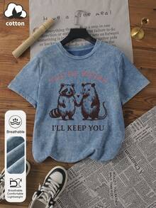 这款大码女式夏季“你很怪，但我依然喜欢你”印花圆领短袖T恤，采用水洗工艺，图案可爱，两只小动物手牵着手，心形相连。柔软舒适的短袖设计，是送给她的情人节礼物，或是夏季家庭聚会的理想之选。 - 藍色 - 查看 7