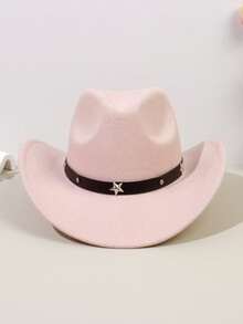 1pc Children Gift Hat With Metallic Five-Pointed Star Western Cowboy Fedora Hat With Fluffy - Pink - View 10