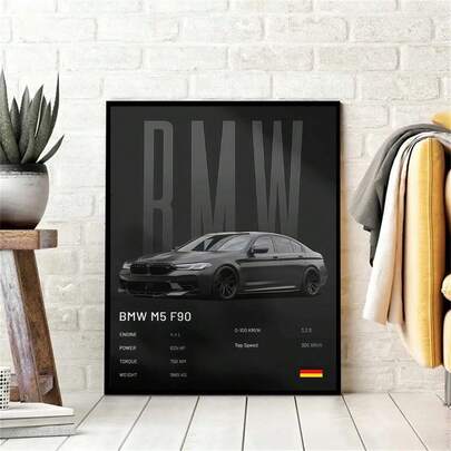 1 액자 없는 빈티지 BMW 자동차 포스터, 고급 슈퍼카 M8 M4 R8 RS6 캔버스 아트 세트, 벽 예술, 가정 차고 방 장식에 적합, 선물로 사용 가능