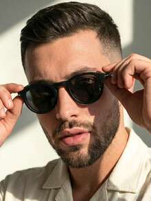 Premium Retro Vintage Oldstyle Round Sunglasses Acetate UV400 Sun Protection Unisex - 黑色 - 查看 3