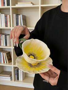 1 Set French Ceramic Cup, Baking Tray, High-Quality Water Cup, Tulip Tray Design, Coffee Cup & Saucer Set, Tea Cup & Plate - Flower Cup 4 Colors - View 9