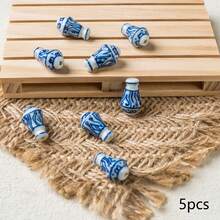5pcs Elegant Vase Series Straight Hole Beads Hand-Painted Vintage Blue And White Ceramic Beads, Suitable For DIY Bracelets, Necklaces, Earrings, Phone Chains, Bag Charms, Jewelry Accessories, Loose Beads, Holiday Gifts - Blue and White - View 13