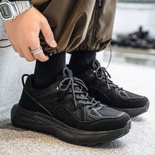 Men's Casual Sneakers, Lace-Up Soft Bottom Flat Comfortable Athletic Shoes, Lightweight Low-Top Daily Casual Outdoor Sports Shoes, Fashionable, Breathable And Lightweight New Thick-Soled Men's Shoes Suitable For Dating, Gathering, Travel, Running - Black - View 5