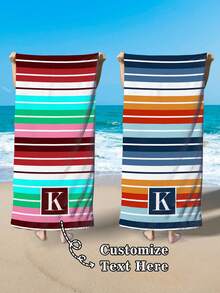 1pc Multi-Color Striped Beach Towel - Super Soft, Quick Dry, Personalized For Swimming Pool, Travel, Yoga, Camping And Fitness - Perfect Gift For Men And Women - Customizable Initial, Soft And Comfortable Beach And Travel Accessory.