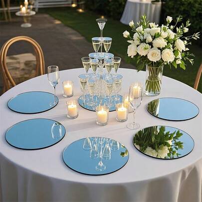 Bandeja redonda de espejo acrílico, adecuada para decoración de bodas, decoración de fiestas, decoración de mesa de comedor, decoración de portavelas, decoración del hogar, bandeja de exhibición de joyas, centro de mesa de comedor de bodas, decoración de sala de fiestas, decoración de dormitorio, decoración de pared, papel tapiz, espejo de pared, espejo, decoración de pared, adhesivo de espejo, azulejo de espejo