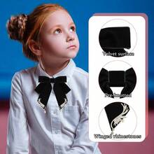 - Pajarita de terciopelo negro y rojo para mujer, broches de lazo preatados para mujer - Corbata: black - Ver 4