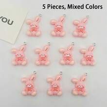 5/10个可爱卡通粉色蝴蝶结长耳兔子树脂吊坠，适合DIY首饰制作、耳环、项链、手链、包包挂饰、派对礼品、创意礼物