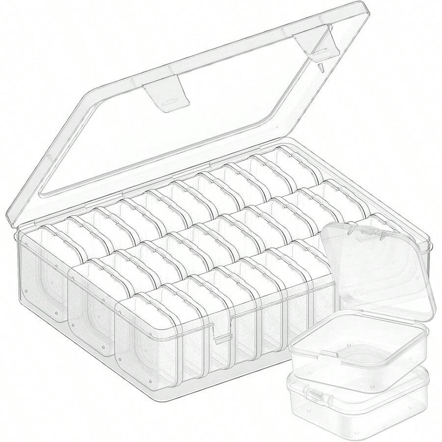 Organizador de plástico transparente con 31 ranuras y tapas con bisagras - Contenedor de almacenamiento portátil para manualidades, joyería, arte de uñas y piezas pequeñas - Multicolor - Ver 1