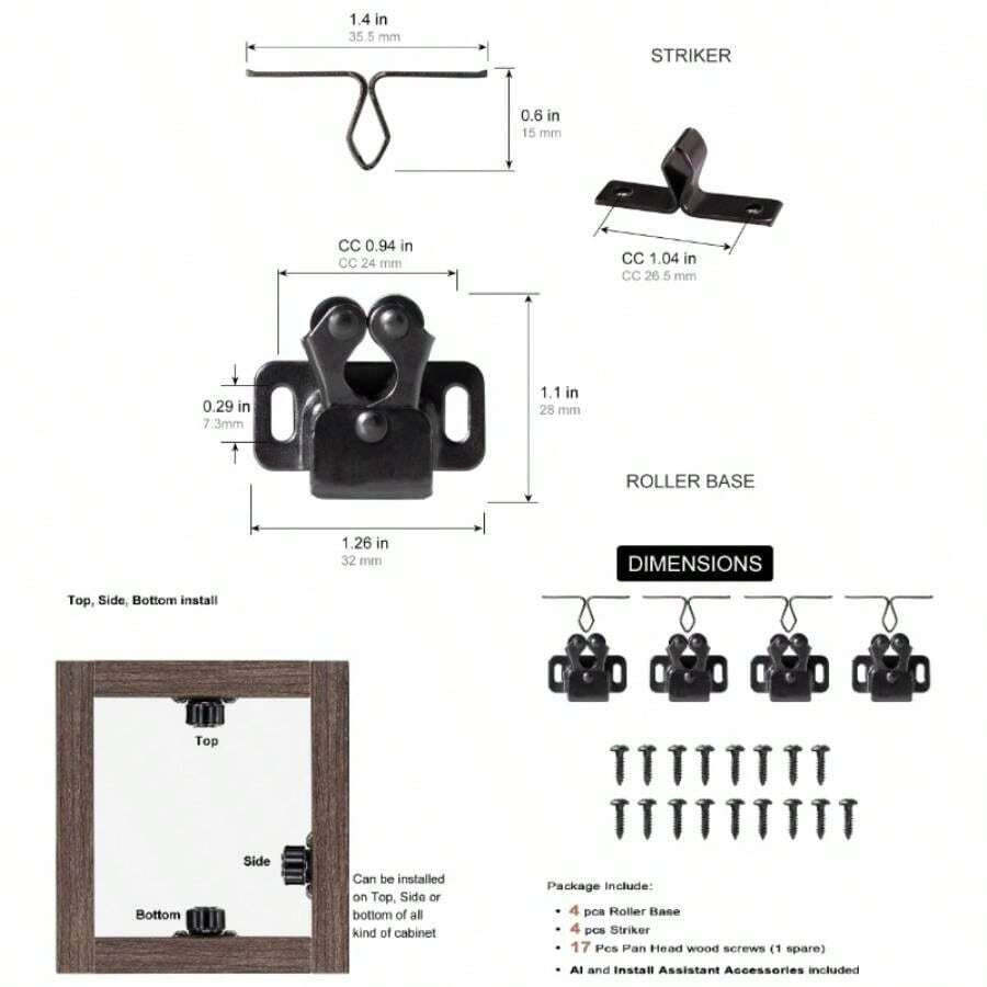 4 PCS Cabinet Double Roller Catch Hardware Cupboard Closet Kitchen Cabinet Door Latches And Catches, Black Nickel - BlackNickel 4ps - View 1