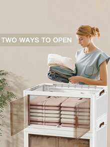 45cm/5layers Storage Boxes With Doors And Wheels, Stackable And Foldable Cabinets, Suitable For Wardrobes, Living Rooms, Bedrooms, Offices, Wardrobe Storage Boxes, Decorative Handles, Easy-To-Move Wheels, Wardrobe Storage Boxes And Storage Space. - White - View 5