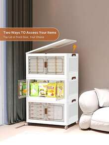 45cm/5layers Storage Boxes With Doors And Wheels, Stackable And Foldable Cabinets, Suitable For Wardrobes, Living Rooms, Bedrooms, Offices, Wardrobe Storage Boxes, Decorative Handles, Easy-To-Move Wheels, Wardrobe Storage Boxes And Storage Space. - White - View 4