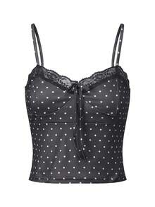 Women's Y2K Dot Print Cami Tank Top Fairy Lace Trim Sleeveless Bow Front Slim Fit Camisole Crop Tops Sexy Backless Sleeveless Vest Shirt Summer Cute Going Out Tops Club Streetwear - 黑色 - 查看 4